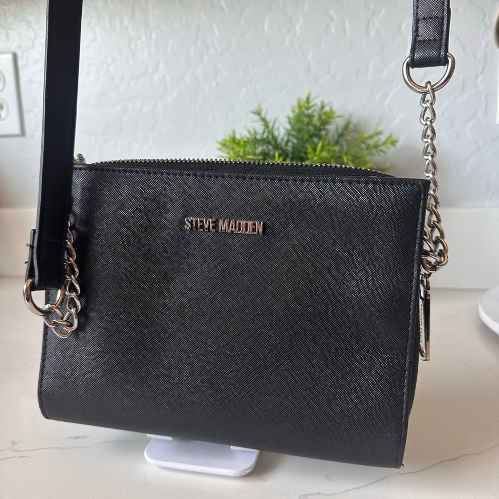 Steve Madden Black Crossbody Bag with Silver Hardware